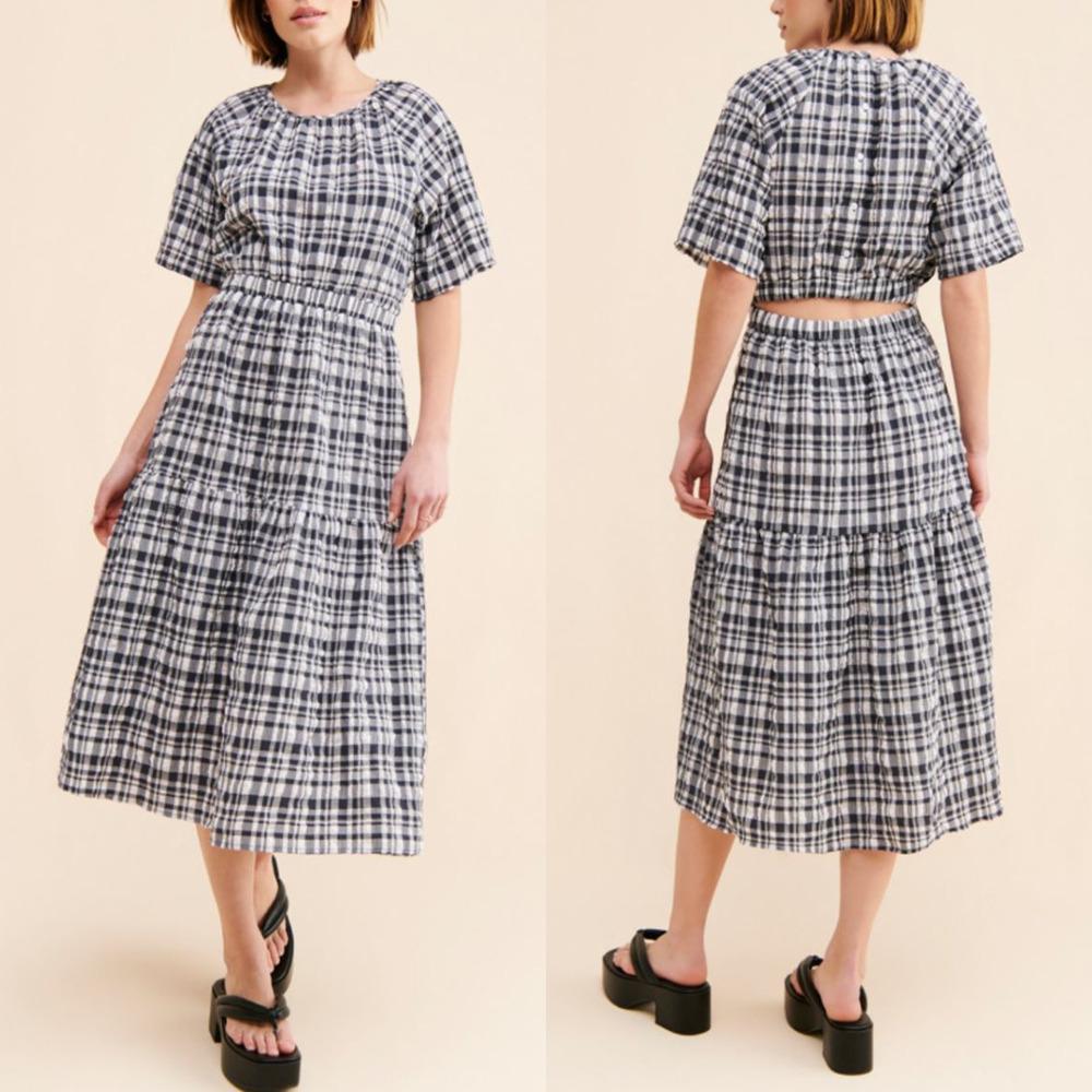 Anthropologie Just Female Hamilton Midi Dress Large Gingham Lightweight Cottage